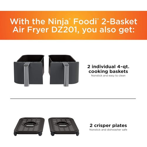 닌자 [아마존베스트]Ninja DZ201 Foodi 6-in-1 2-Basket Air Fryer with DualZone Technology, 8-Quart Capacity, and a Dark Grey Stainless Finish