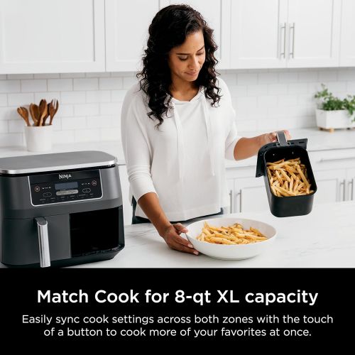 닌자 [아마존베스트]Ninja DZ201 Foodi 6-in-1 2-Basket Air Fryer with DualZone Technology, 8-Quart Capacity, and a Dark Grey Stainless Finish