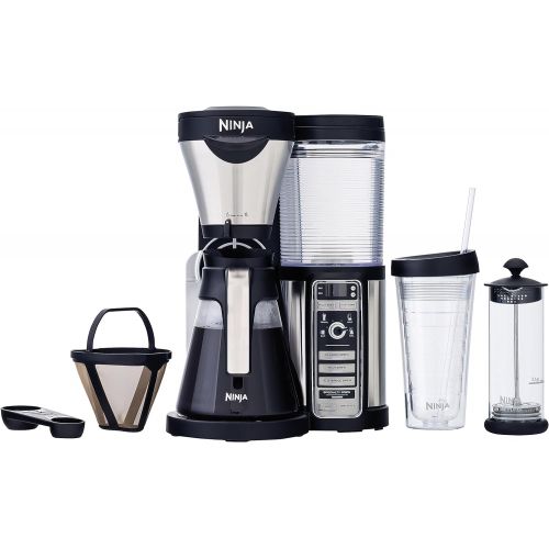 닌자 SharkNinja Ninja Coffee Maker for HotIced Coffee with 4 Brew Sizes, Programmable Auto-iQ, Milk Frother, 43oz Glass Carafe, Tumbler and 100 Recipes (CF082)