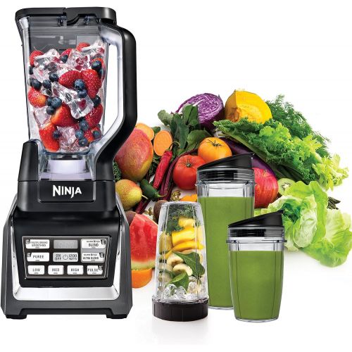 닌자 Nutri Ninja Personal and Countertop Blender with 1200-Watt Auto-iQ Base, 72-Ounce Pitcher, and 18, 24, and 32-Ounce Cups with Spout Lids (BL642)