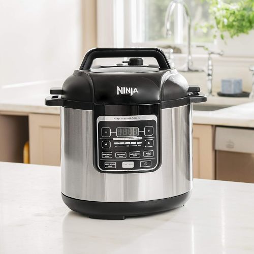 닌자 Ninja Instant Cooker, 1000-Watt Pressure Cooker, Slow Cooker, Multi Cooker, and Steamer with 6-Quart Ceramic Coated Pot & Steam Rack (PC101), BlackSilver