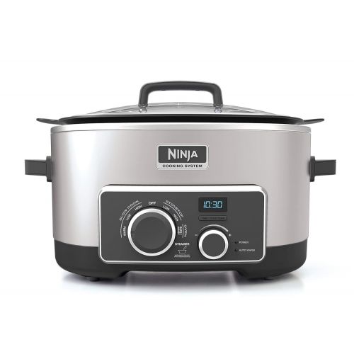 닌자 Ninja Multi-Cooker with 4-in-1 Stove Top, Oven, Steam & Slow Cooker Options, 6-Quart Nonstick Pot, and Steaming/Roasting Rack (MC950ZSS), Stainless (Certified Refurbished)