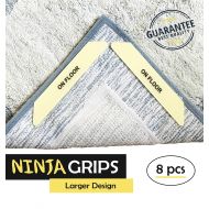 Ninja Grips Non Slip Premium Rug Grippers Large Size - Renewable Anti Slip Anti Curling Carpet Gripper 8 PCS - Will Keep Your Rug In Place & Corners Flat. Safe on Hardwood, Tile, Ceramic, Lami