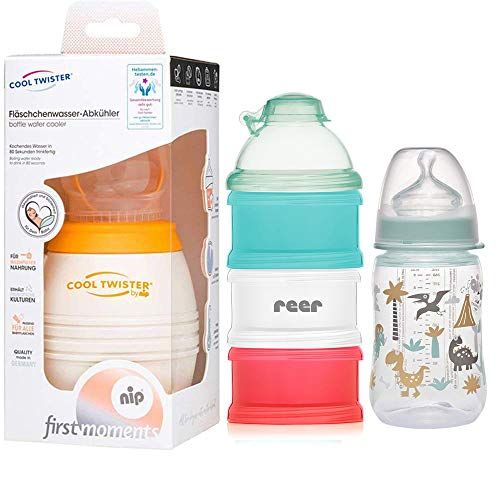  NIP Flaschenkuehler Cool Twister Set // 1 x NIP Flasche 260ml mit Sauger Gr. M // 1 x Reer Milchpulver- Portionierer