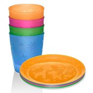 NIP 8 tlg. Kleinkinder-Set // made in Germany // Teller mit Motiv 4er Pack & Trinkbecher 4er Pack // Niedliches Giraffenmotiv BPA frei