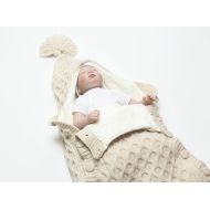 Nipperland Softy Knitted Wool Blended Baby Sleep Wrap Swaddle Blanket with Button - 0-12 Months - Beige