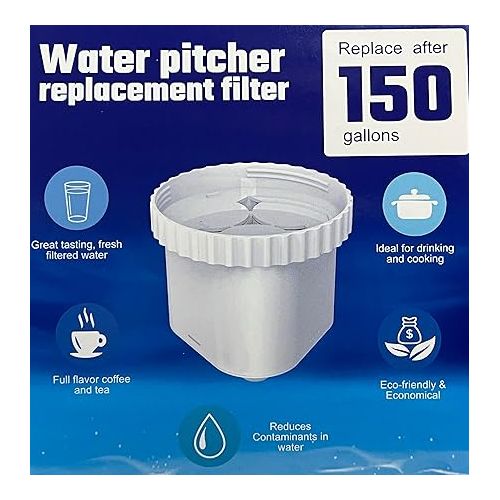  Nispira Water Pitcher Filter Replacement For Epic Pure, Seychelle, Aquagear Dispenser | Removes Fluoride, Chlorine, Lead, Odor and More | 150 Gallon 1 Pack