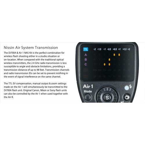  Nissin Di700A Flash + Nissin Air 1 Wireless Radio Commander - Premium TTL Flash - HSS to 1/8000 - Compatible with OLYMPUS / PANASONIC Mirrorless (Four-Thirds) Cameras