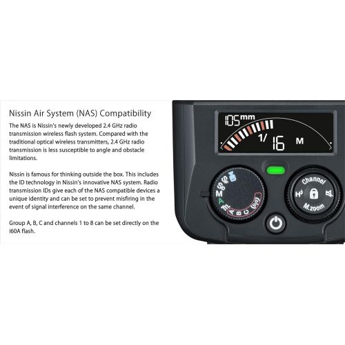  Nissin i60A Air Flash, Wireless 2.4GHz Nissin Air System Receiver for Fujifilm - Includes Nissin USA 2 Year Warranty