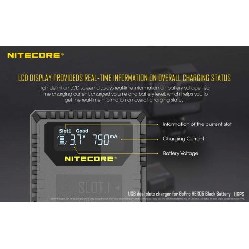  Nitecore UGP5 - USB-ladegerat mit LCD Display fuer GoPro Hero 5 Akkus