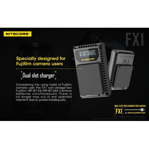  NITECORE FX1 Digital USB Camera Battery Charger Compatible with Fujifilm NP-W126 and NP-W126S Batteries