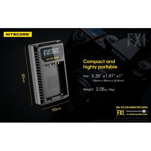  NITECORE FX1 Digital USB Camera Battery Charger Compatible with Fujifilm NP-W126 and NP-W126S Batteries