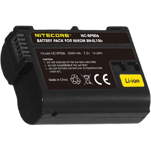  Nitecore NC-BP006 Camera Battery Compatible with Nikon EN-EL15B D500 D600 D610 D750 D800 D810 D7000 D7100 D7200 Z5 Z 6II Z 7II