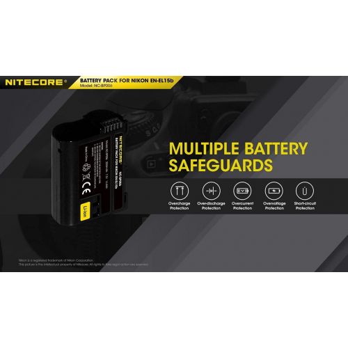  Nitecore NC-BP006 Camera Battery Compatible with Nikon EN-EL15B D500 D600 D610 D750 D800 D810 D7000 D7100 D7200 Z5 Z 6II Z 7II