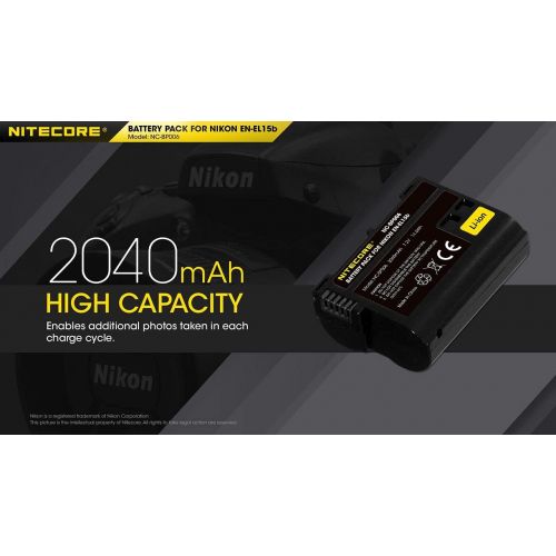  Nitecore NC-BP006 Camera Battery Compatible with Nikon EN-EL15B D500 D600 D610 D750 D800 D810 D7000 D7100 D7200 Z5 Z 6II Z 7II