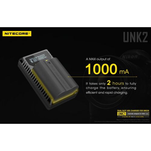  NITECORE UNK2 Dual Port USB Digital Camera Battery Charger for Nikon Batteries EN-EL15 with LumenTac Adapter