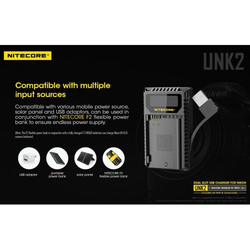  NITECORE UNK2 Dual Port USB Digital Camera Battery Charger for Nikon Batteries EN-EL15 with LumenTac Adapter