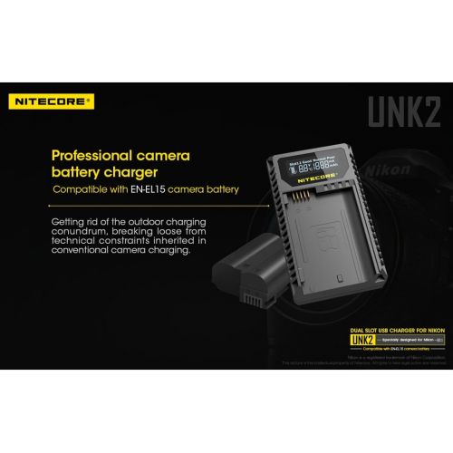  NITECORE UNK2 Dual Port USB Digital Camera Battery Charger for Nikon Batteries EN-EL15 with LumenTac Adapter