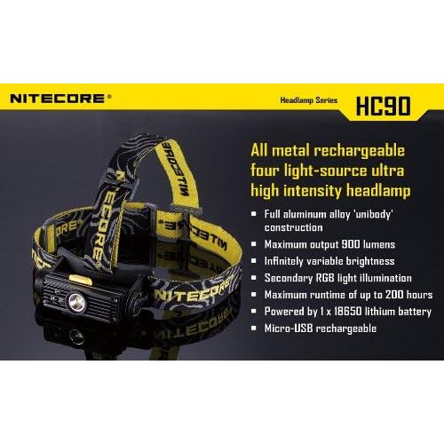  Nitecore HC90 900 Lumen CREE XM-L2 T6 LED USB rechargeable headlamp 2 X Genuine Nitecore NL189 18650 3400mAh Li-ion rechargeable batteries, Nitecore i4 intelligent Charger, in-Car