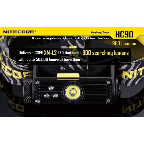  Nitecore HC90 900 Lumen CREE XM-L2 T6 LED USB rechargeable headlamp 2 X Genuine Nitecore NL189 18650 3400mAh Li-ion rechargeable batteries, Nitecore i4 intelligent Charger, in-Car