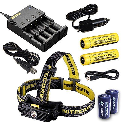  Nitecore HC90 900 Lumen CREE XM-L2 T6 LED USB rechargeable headlamp 2 X Genuine Nitecore NL189 18650 3400mAh Li-ion rechargeable batteries, Nitecore i4 intelligent Charger, in-Car