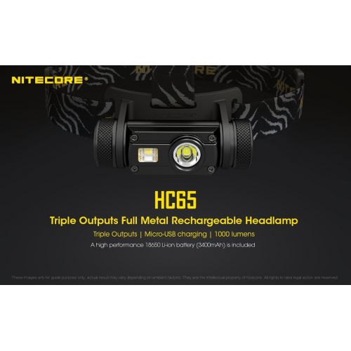  Nitecore HC65 1000 Lumens CREE LED headlamp and rechargeable 3400mAh Li-ion battery with EdisonBright USB powered reading lamp