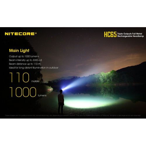  Nitecore HC65 1000 Lumens CREE LED headlamp and rechargeable 3400mAh Li-ion battery with EdisonBright USB powered reading lamp