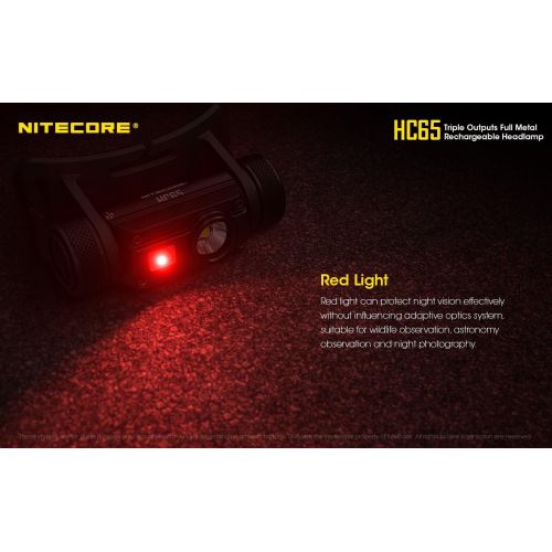  Nitecore HC65 1000 Lumens CREE LED headlamp and rechargeable 3400mAh Li-ion battery with EdisonBright USB powered reading lamp