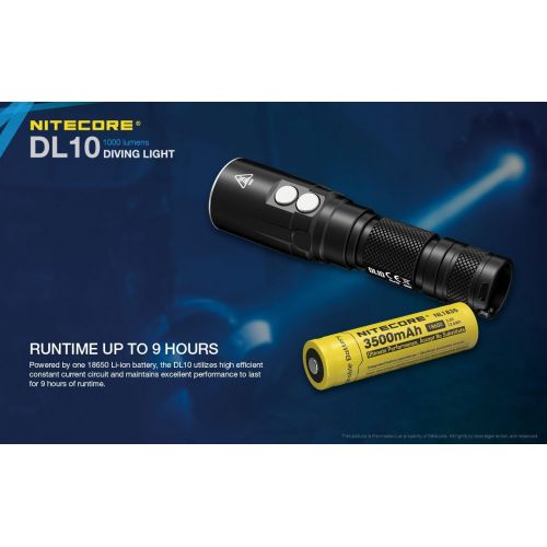  Nitecore DL10 1000 Lumen WhiteRed LED 30m Submersible Diving Flashlight for Underwater and Scuba with 2X Rechargeable Battery, UM20 Battery Charger, Lumen Tactical Battery Organiz