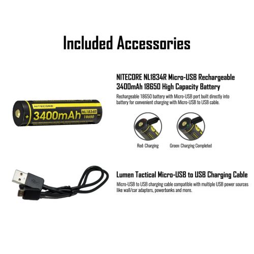  Nitecore DL10 1000 Lumen White/Red LED 30m Submersible Diving Flashlight Plus High Capacity 3400mAh USB Rechargeable Battery & Lumen Tactical Charging Cable