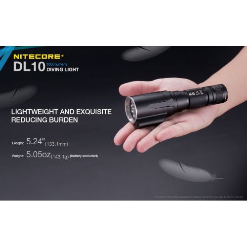  Nitecore DL10 1000 Lumen White/Red LED 30m Submersible Diving Flashlight Plus High Capacity 3400mAh USB Rechargeable Battery & Lumen Tactical Charging Cable