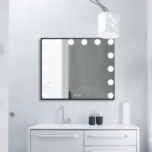  Nitin Lighted Vanity Mirror with Touch Control Design, Hollywood Style Makeup Mirrors with Lights, Tabletop or Wall Mounted Vanity Mirrors (Black)