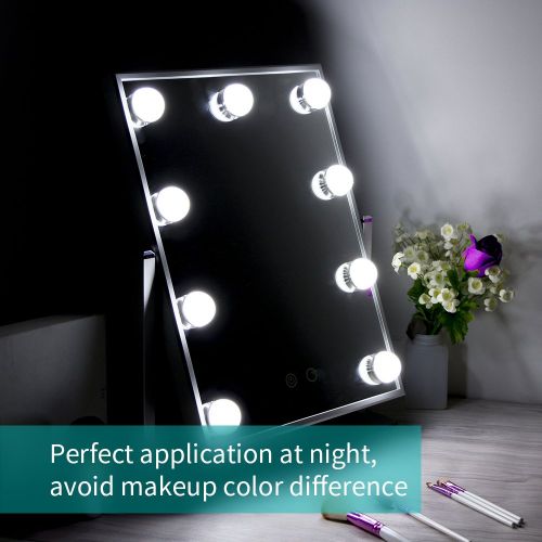  Nitin Lighted Vanity Mirror with Dimmable Touch Control, Hollywood Style Makeup Cosmetic Mirrors with Lights, Aluminum Frame Jewelry Packaging Material Velvet Back Plate (Silver)