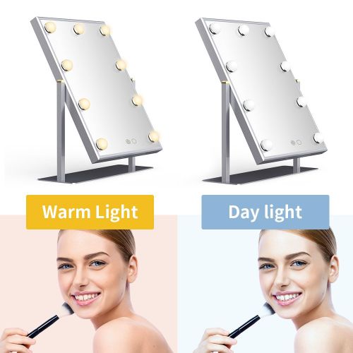  Nitin Lighted Vanity Mirror with Dimmable Touch Control, Hollywood Style Makeup Cosmetic Mirrors with Lights, Aluminum Frame Jewelry Packaging Material Velvet Back Plate (Silver)