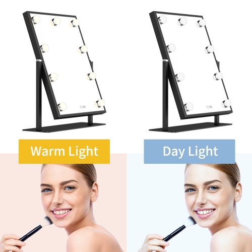  Nitin Lighted Vanity Mirror with Dimmable Touch Control, Hollywood Style Makeup Cosmetic Mirrors with Lights, Aluminum Frame Jewelry Packaging Material Velvet Back Plate (Black)