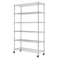 Nitipezzo nitipezzo 6 Tier Shelf Lockable Wheels Height Adjustable Heavy Duty Steel 220 LBS Per Shelf 82X48X18 Chrome