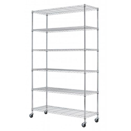  Nitipezzo nitipezzo 6 Tier Shelf Lockable Wheels Height Adjustable Heavy Duty Steel 220 LBS Per Shelf 82X48X18 Chrome