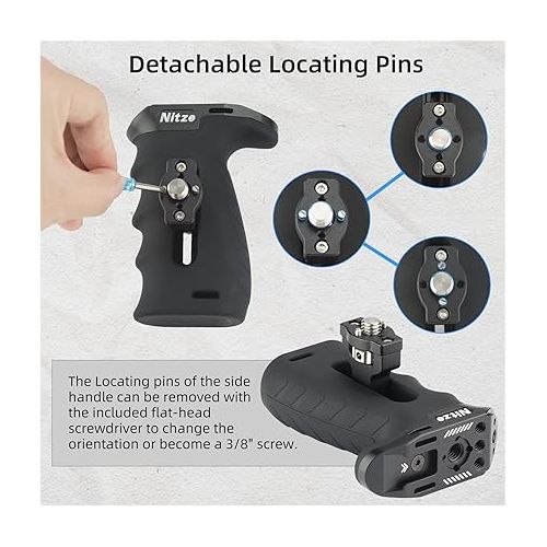  Nitze Ergonomic Side Handle with 3/8” Screw and Detachable Locating Pins, Left/Right Locating Side Handle for Camera and Monitor Rigs - PA29E