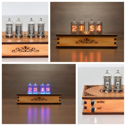  VintageTubeClocks Nixie Tube Clock 4x Z573m Nixie Tubes from Germany Vintage Retro Desk Table Clock Fully Assembled and Tested Wooden Alder Case