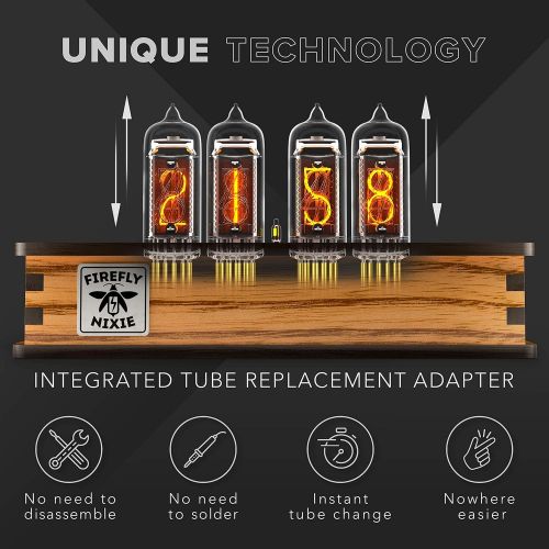  VintageTubeClocks Nixie Tube Clock 4x IN-14 Nixie Tubes Vintage Retro Desk Clock Fully Assembled and Tested Wooden Alder Case Firefly