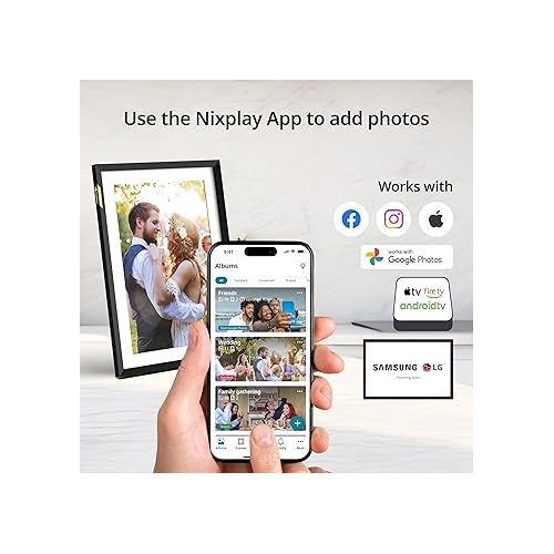  Nixplay AI-Enhanced Digital Picture Frame, 10.1” Stunning HD Touch Screen Display (1280 x 800), Auto-Rotation Feature, Securely Share Photos/Videos via Email or Mobile/Desktop Apps (Black/White Matte)