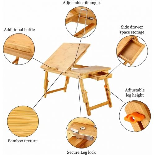  [아마존베스트]Nnewvante Lap Desk Bed Tray Table Kid-Size Adjustable 100% Bamboo Portable Breakfast Serving Lap Table w Tilting for Reading Writing Playing