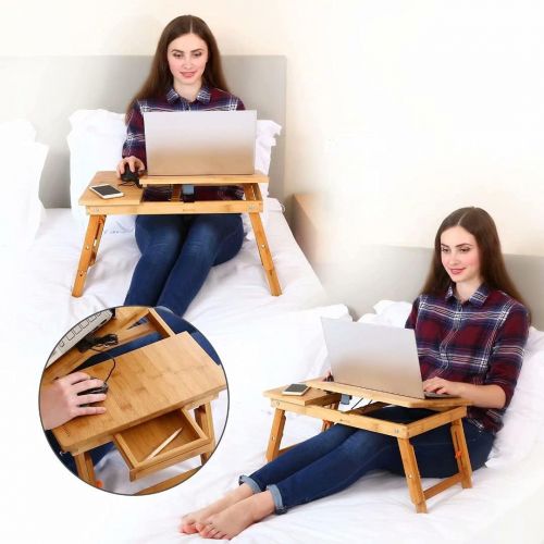  [아마존베스트]Nnewvante Lap Desk Bed Tray Table Kid-Size Adjustable 100% Bamboo Portable Breakfast Serving Lap Table w Tilting for Reading Writing Playing