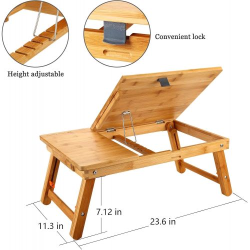  [아마존베스트]Nnewvante Lap Desk Bed Tray Table Kid-Size Adjustable 100% Bamboo Portable Breakfast Serving Lap Table w Tilting for Reading Writing Playing