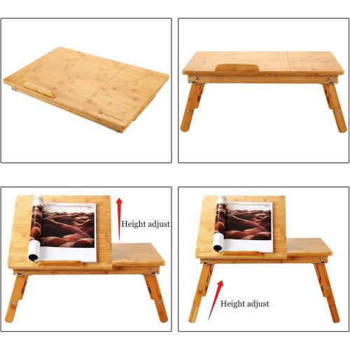  [아마존베스트]Nnewvante Lap Desk Bed Tray Table Kid-Size Adjustable 100% Bamboo Portable Breakfast Serving Lap Table w Tilting for Reading Writing Playing