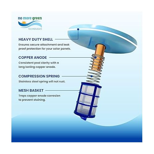  Original Solar Pool Ionizer, Copper Ionization - Eliminate Algae | Keeps Pool Cleaner and Clear, 85% Less Chlorine, Solar Pool Cleaner, Free Buddy Band, Up to 35,000 Gal, Lifetime Replacement Program