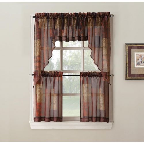  No. 918 Eden Inspirational Kitchen Curtain Swag Valance Pair, 56 x 36, Mulberry