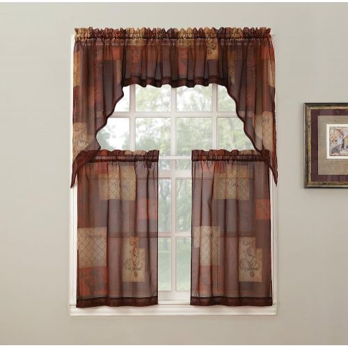  No. 918 Eden Inspirational Kitchen Curtain Swag Valance Pair, 56 x 36, Mulberry