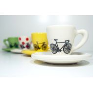 CircaCeramics Tour de France. Never Dull & Always Awesome Espresso Cups with Saucers, set of 4, handmade from scratch - Made to Order.