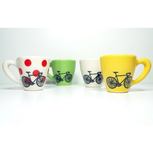  CircaCeramics Tour de France. Never Dull & Always Awesome Espresso Cups with Saucers, set of 4, handmade from scratch - Made to Order.